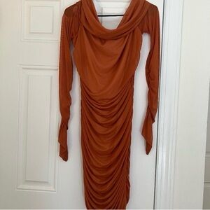 Elegant Rust Long Sleeve Dress